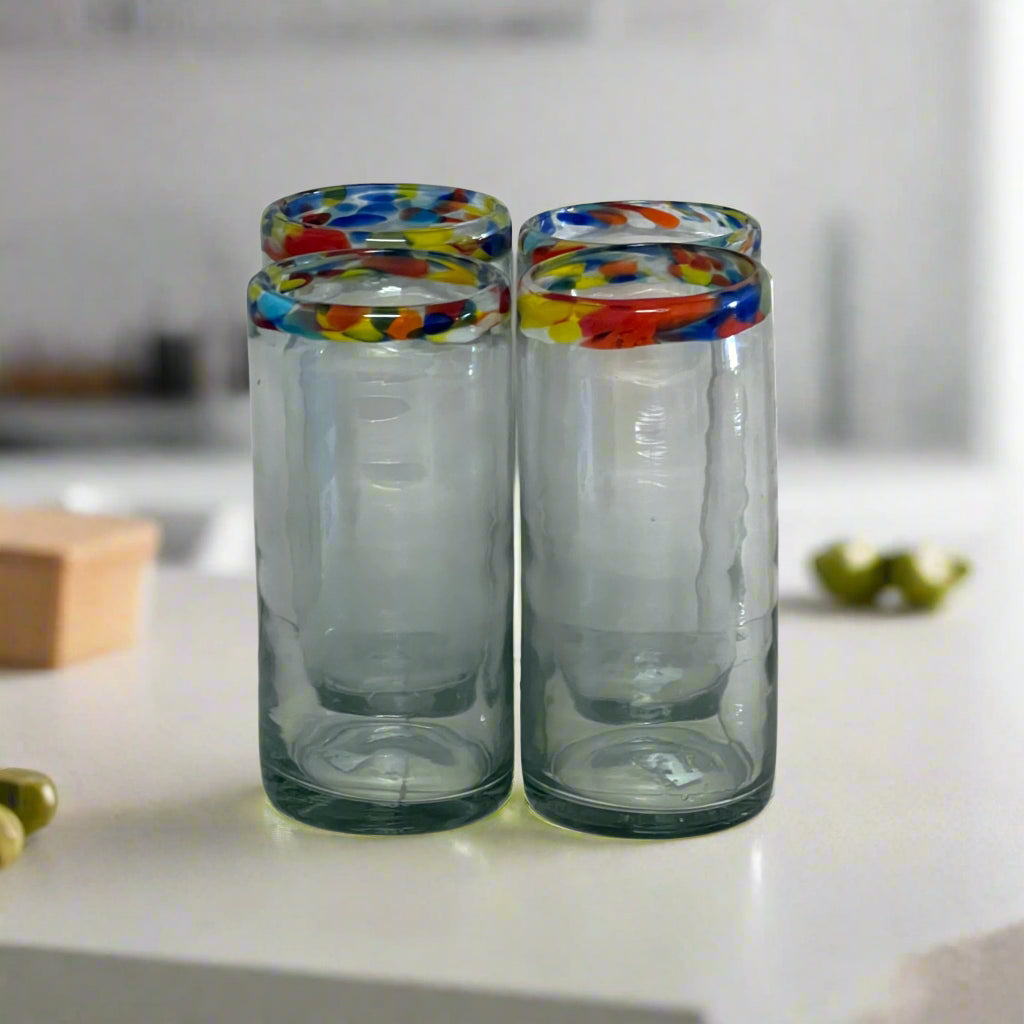 Hand Blown Colorful Tumbler Glass | Confetti Rim